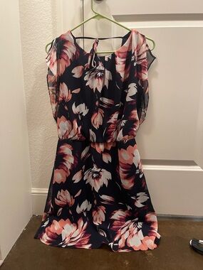 The Limited Black Floral Mini Dress with Coral and White Blooms